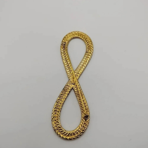 INFINITY Symbol Figure 8 Brooch Vintage Pin Textured Gold tone 3.5" Signed MONET - Picture 4 of 6